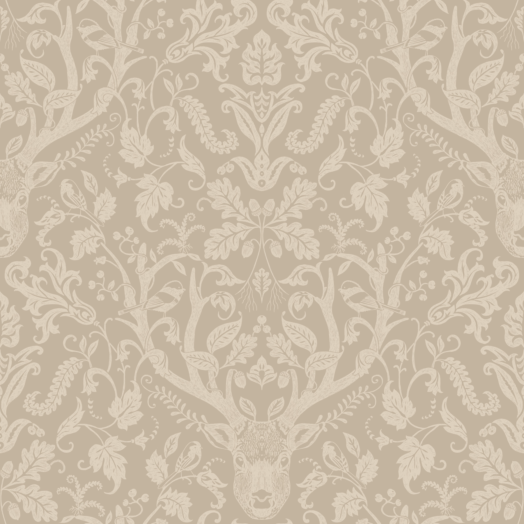 Kiwassa Light Brown Antler Damask Wallpaper