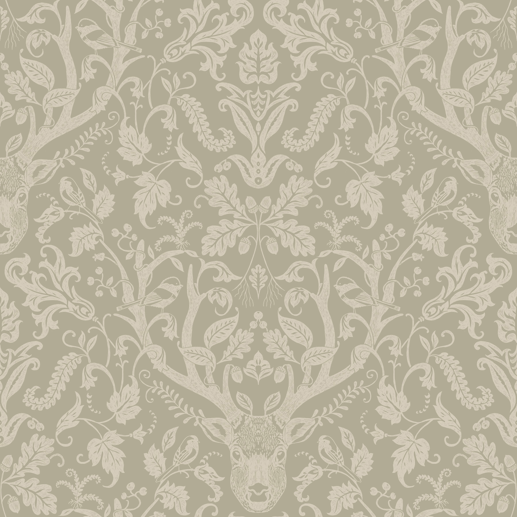 Kiwassa Sage Antler Damask Wallpaper