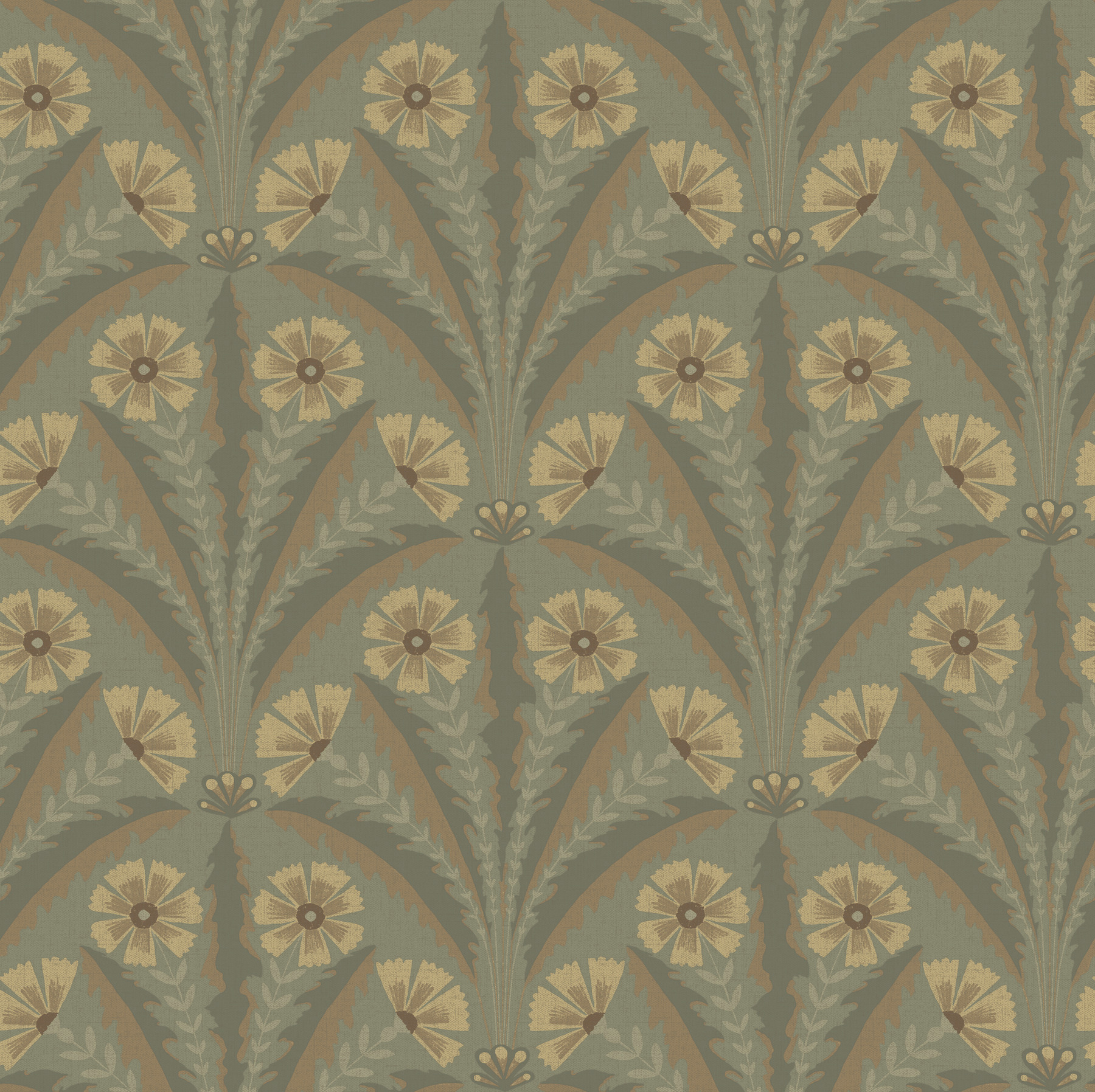 Tap Root Green Floral Damask Wallpaper