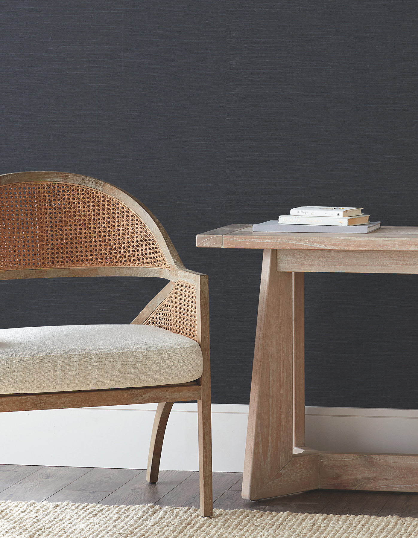 Natural Sisal Navy Peel & Stick Grasscloth Wallpaper