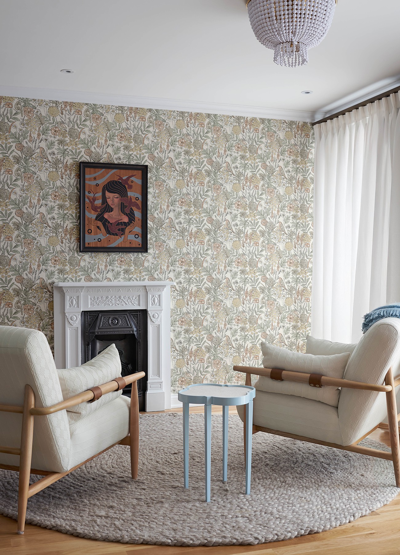 Goldfinch Peach Birds and Blooms Wallpaper