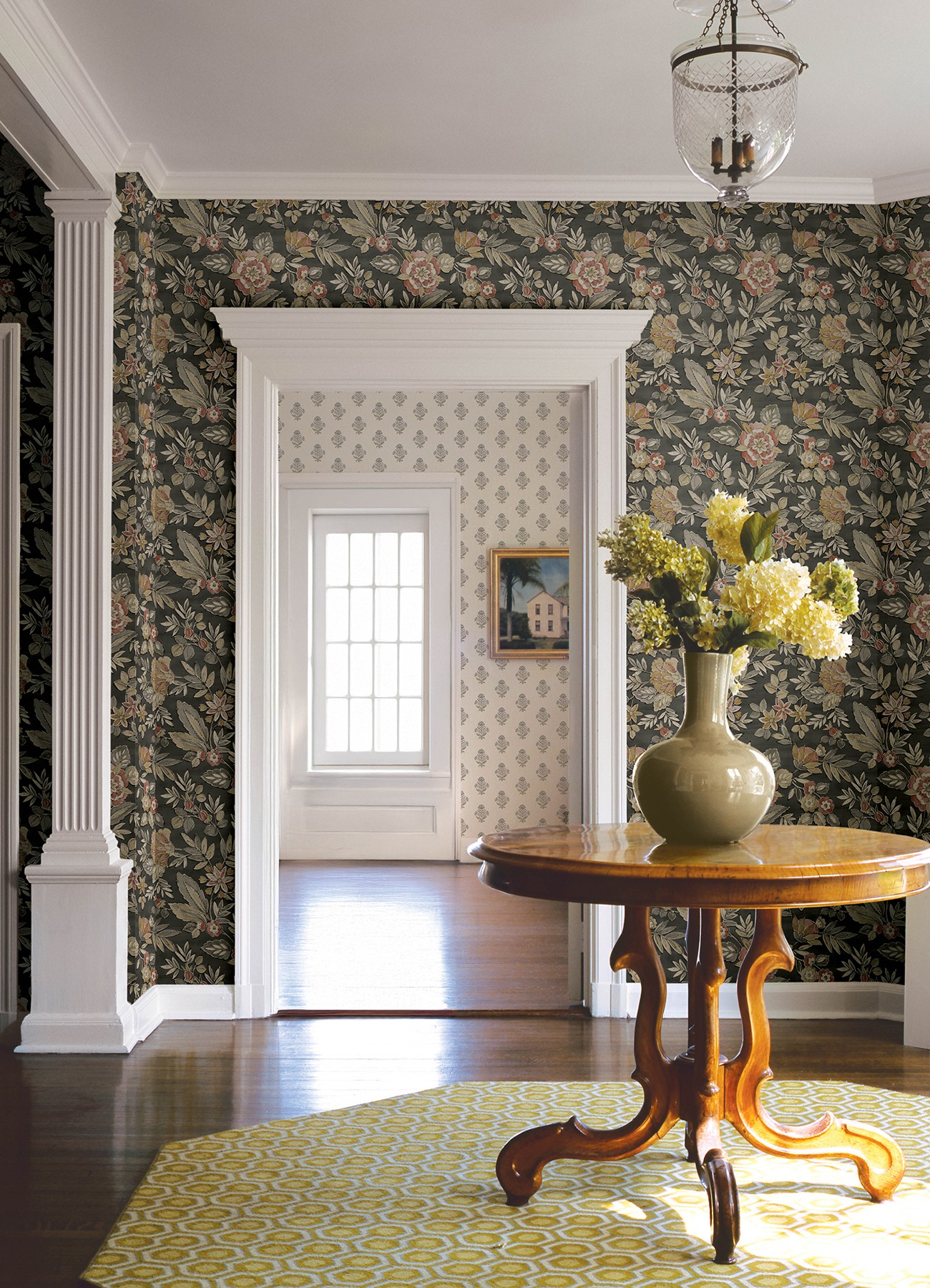 Begonia Black Floral Trail Wallpaper