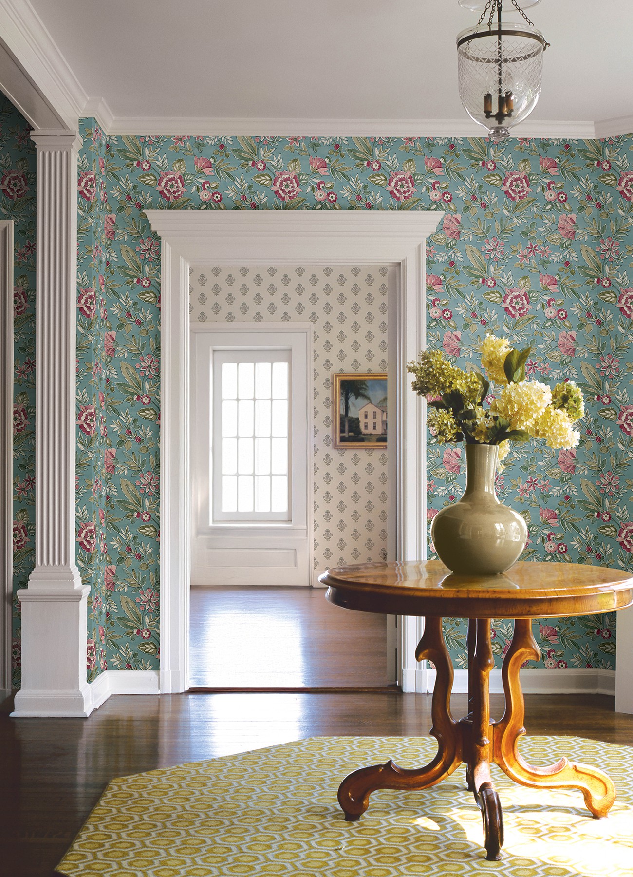 Begonia Teal Floral Trail Wallpaper