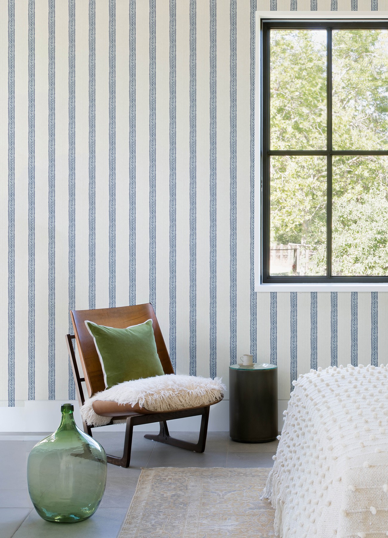 Mandevilla Blue Vine Stripe Wallpaper