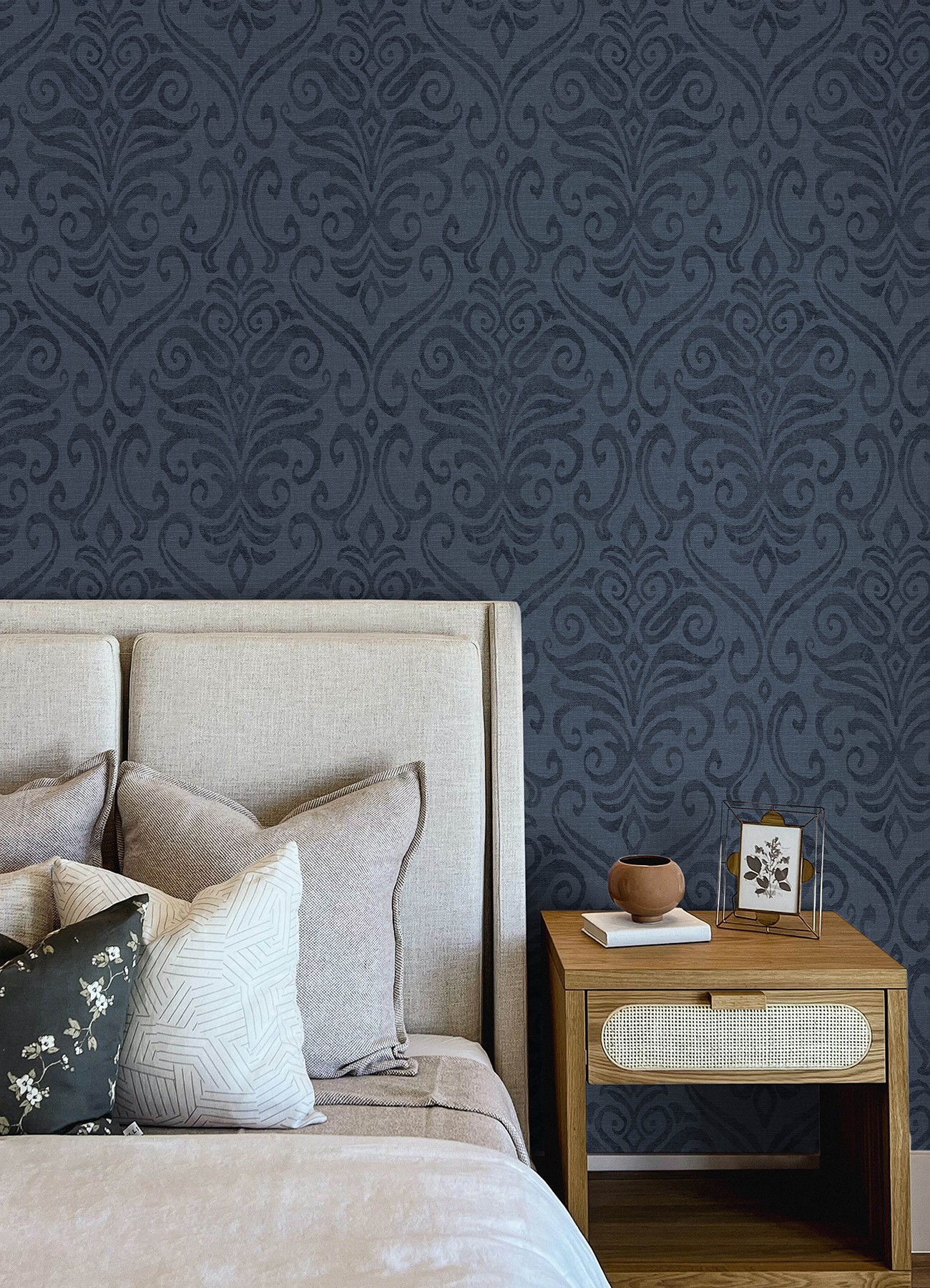 Adavu Blue Damask Wallpaper