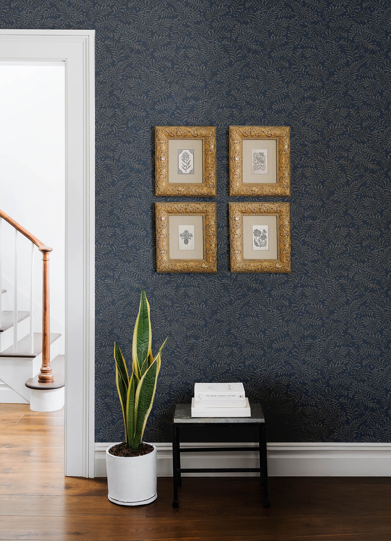 Chrysantha Navy Berry Branches Wallpaper