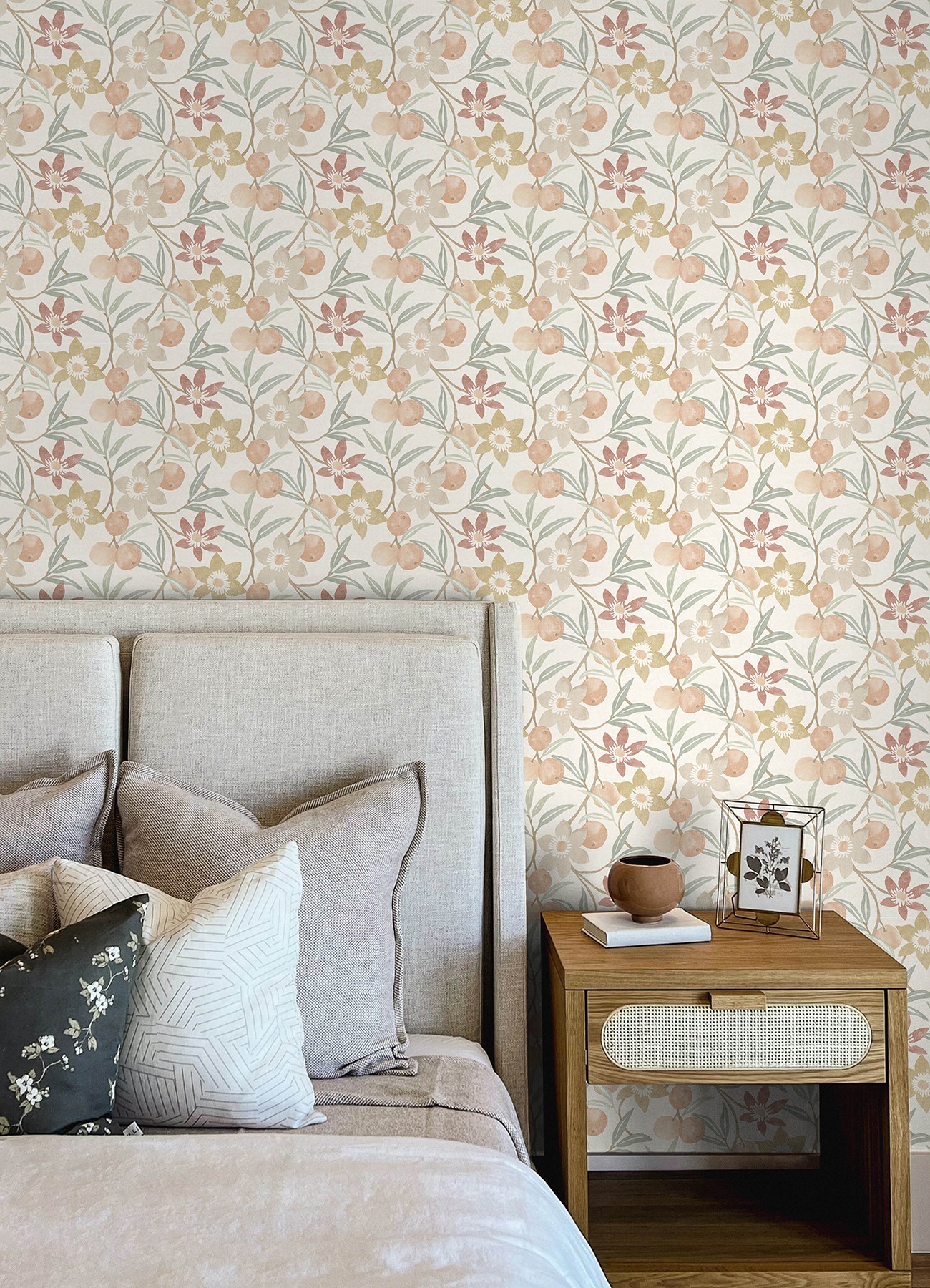 Passiflora Peach Fruit and Floral Wallpaper