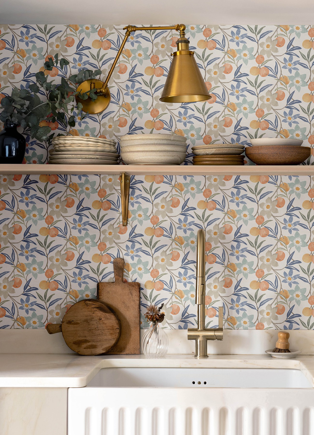 Passiflora Blue Fruit and Floral Wallpaper