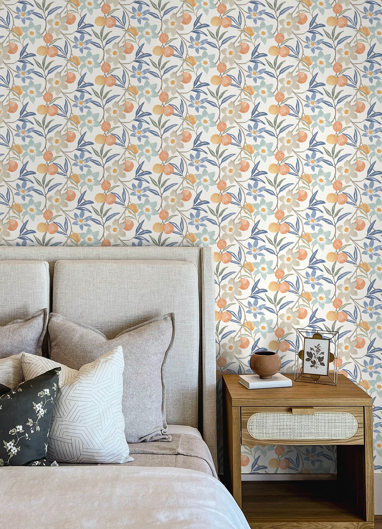 Passiflora Blue Fruit and Floral Wallpaper