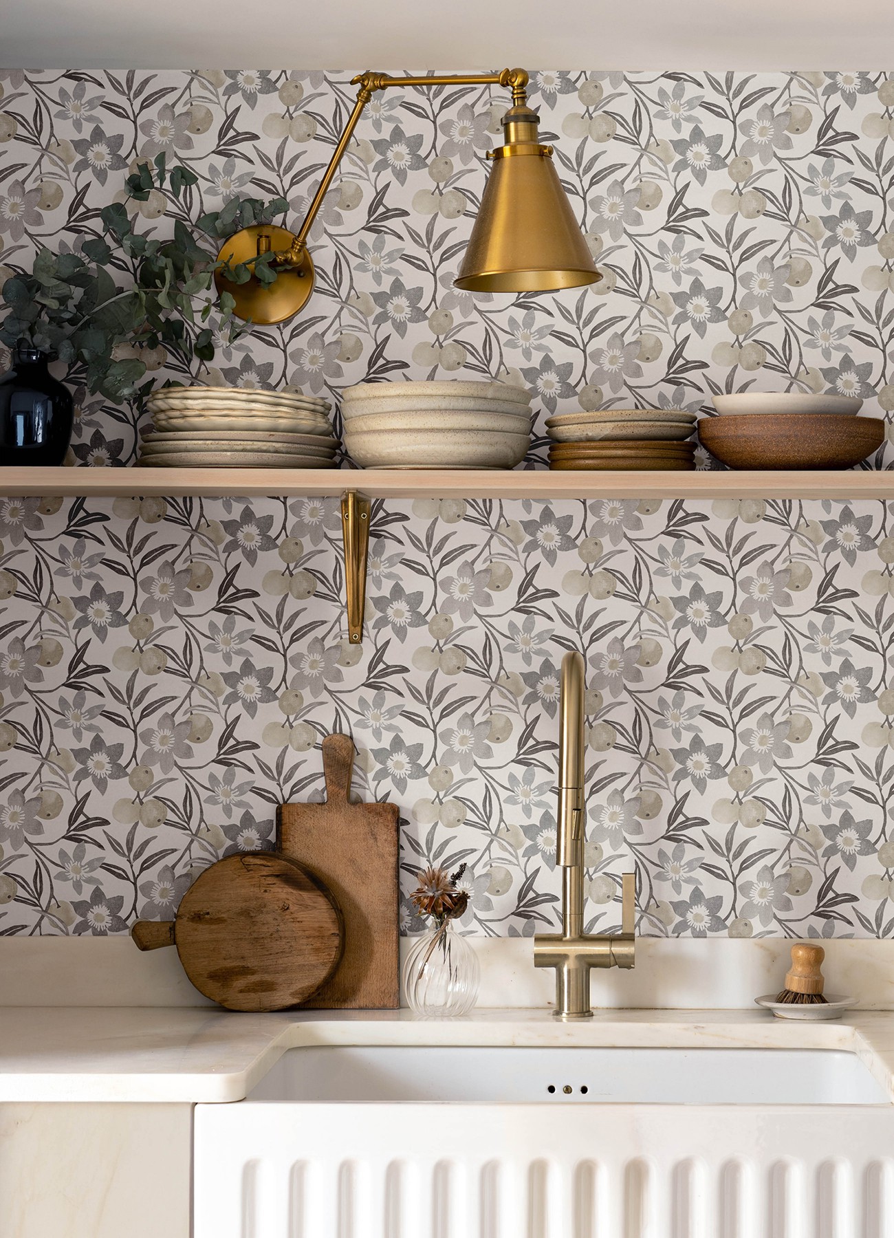 Passiflora Charcoal Fruit and Floral Wallpaper