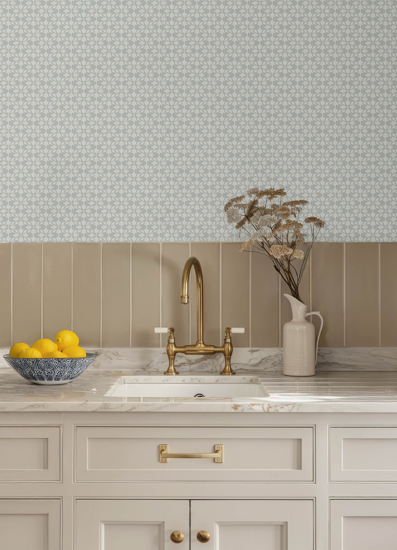 Phlox Light Blue Floral Stamp Wallpaper