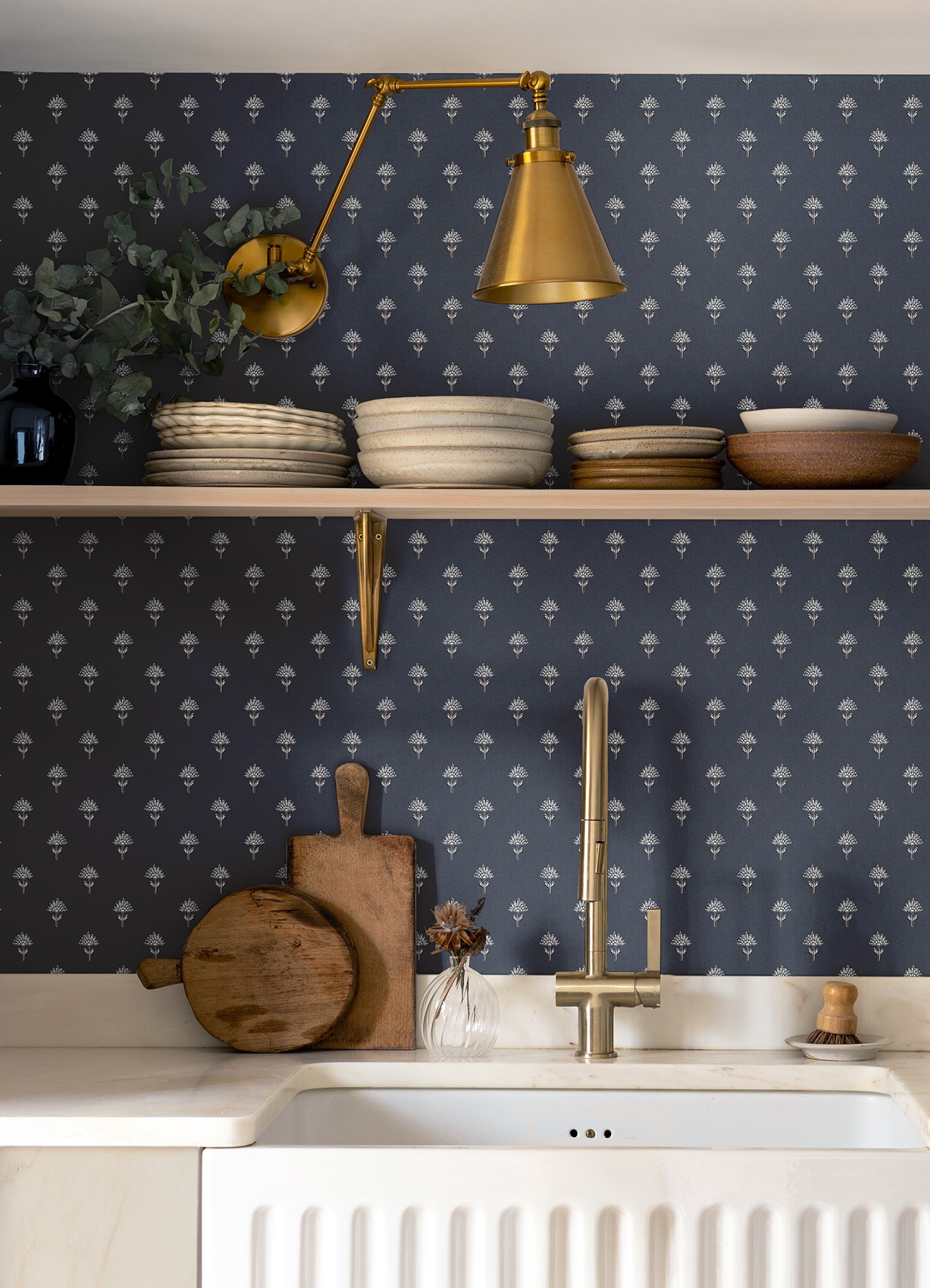 Surdiva Indigo Floral Fan Wallpaper