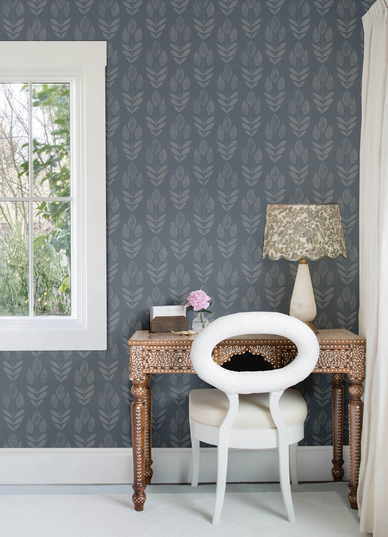 Garland Denim Block Tulip Wallpaper