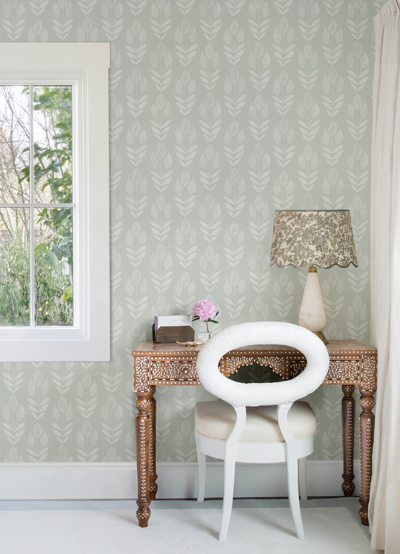 Garland Aqua Block Tulip Wallpaper