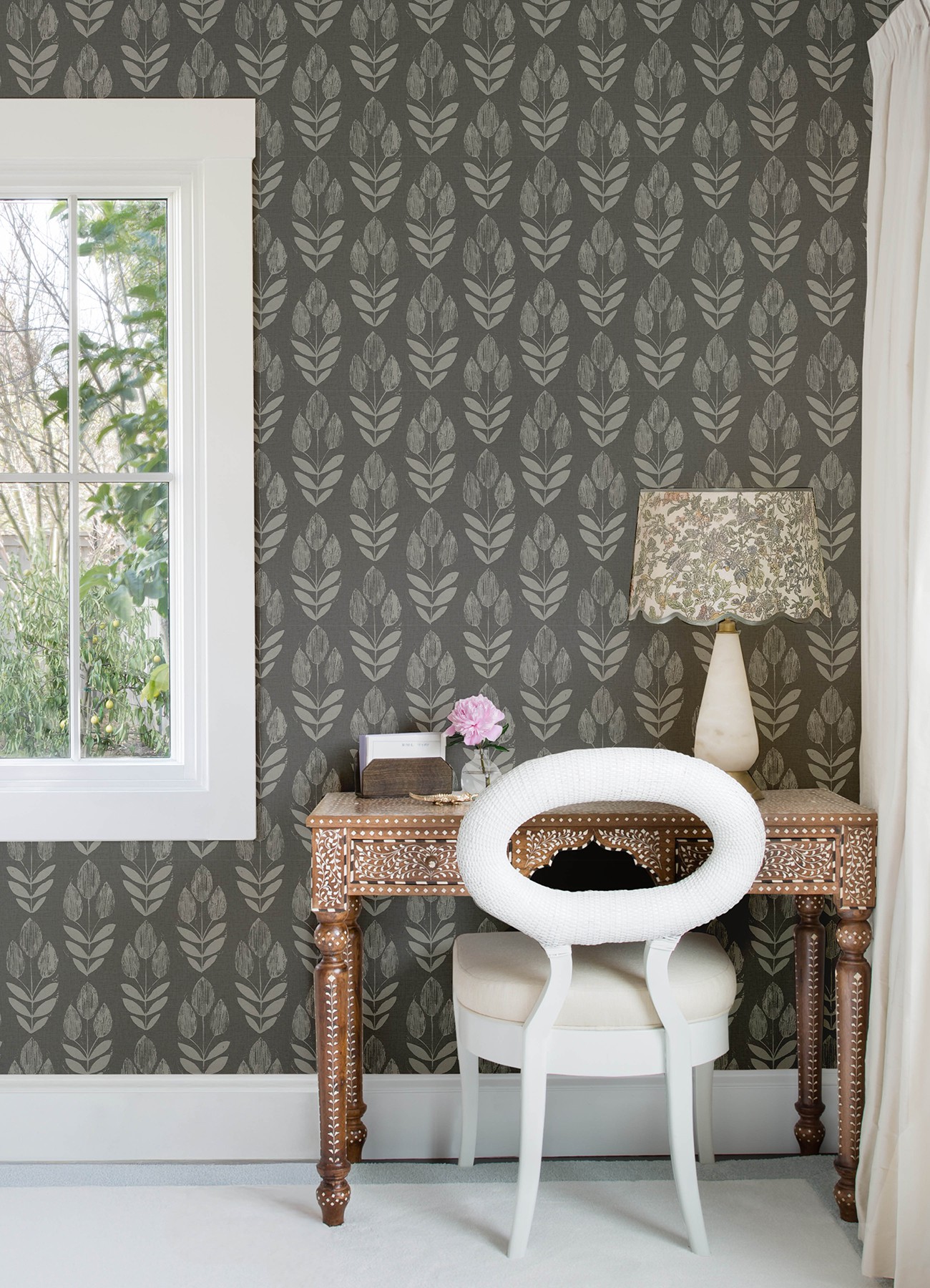 Garland Charcoal Block Tulip Wallpaper
