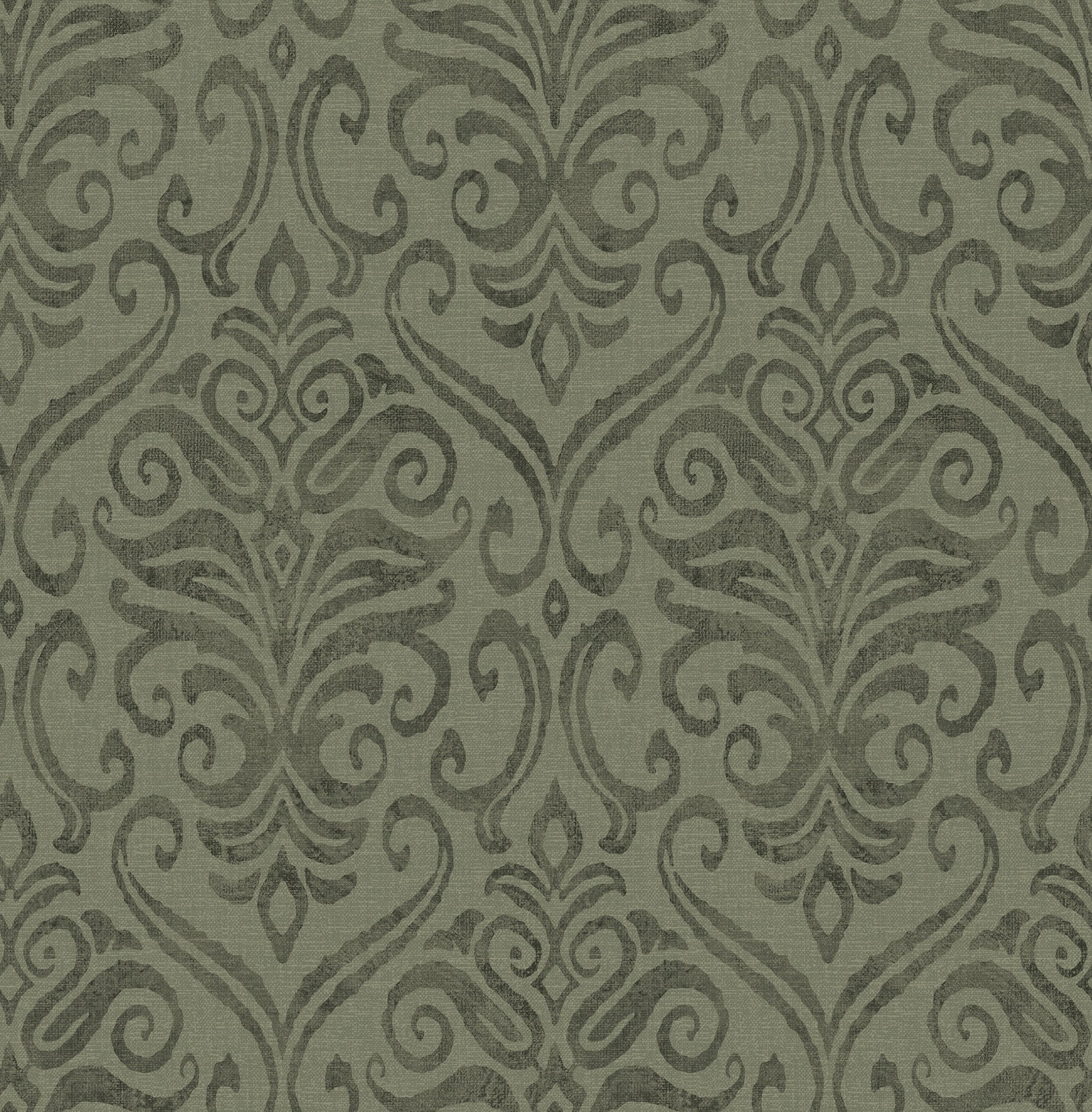 Adavu Dark Green Damask Wallpaper