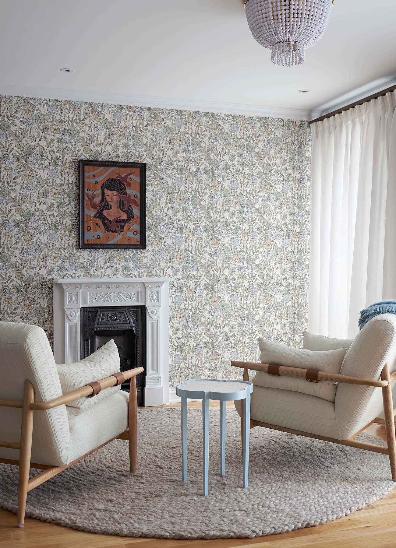 Goldfinch Neutral Birds and Blooms Wallpaper