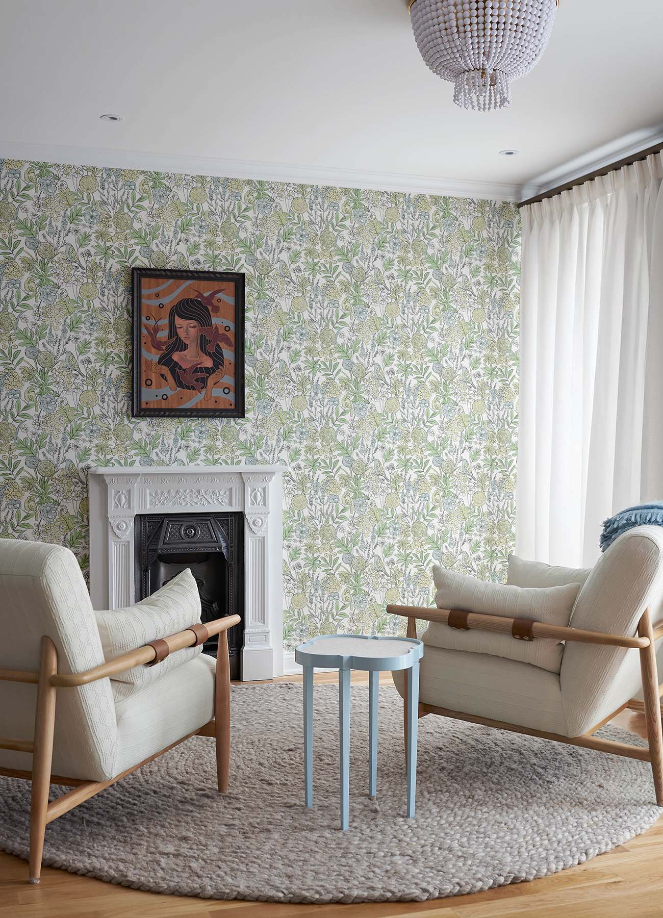 Goldfinch Green Birds and Blooms Wallpaper