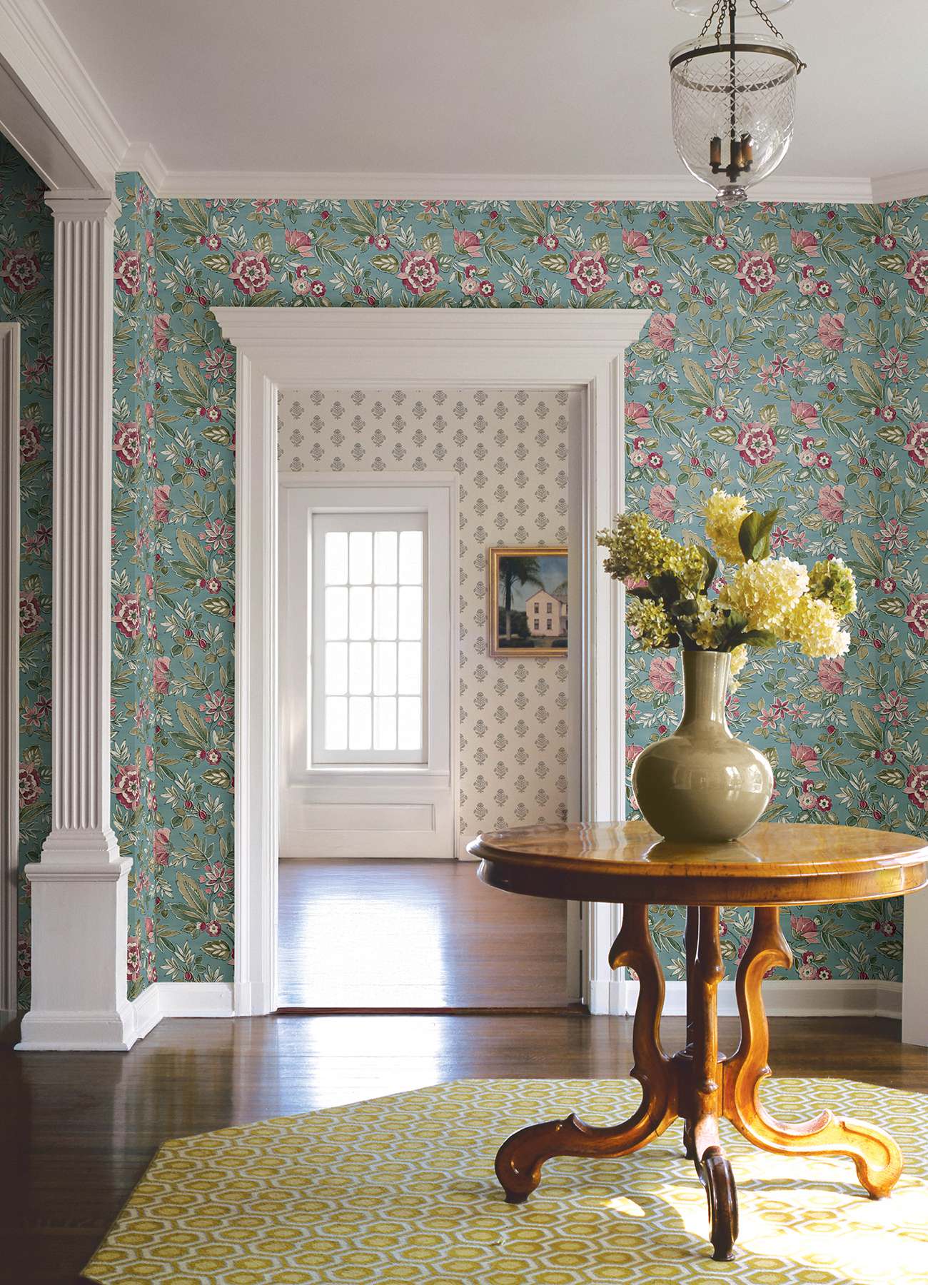 Begonia Teal Floral Trail Wallpaper