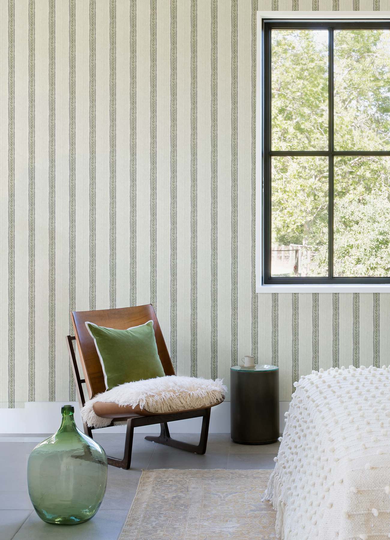 Mandevilla Green Vine Stripe Wallpaper
