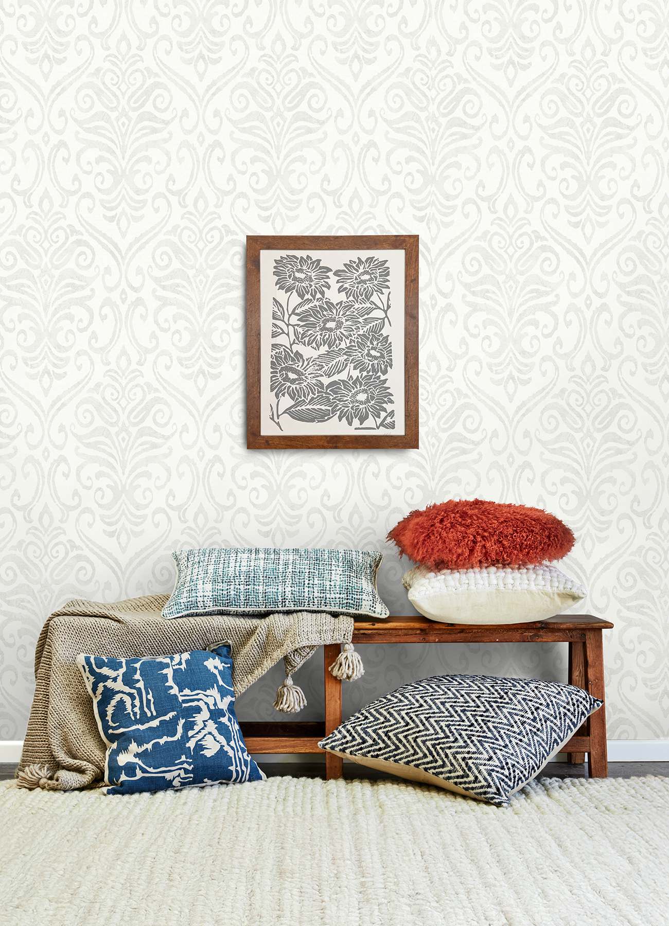 Adavu Dove Damask Wallpaper