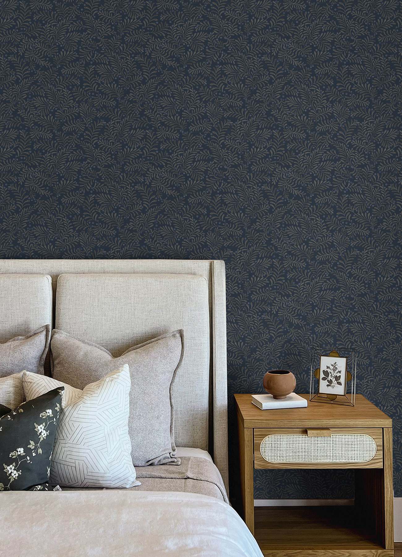 Chrysantha Navy Berry Branches Wallpaper