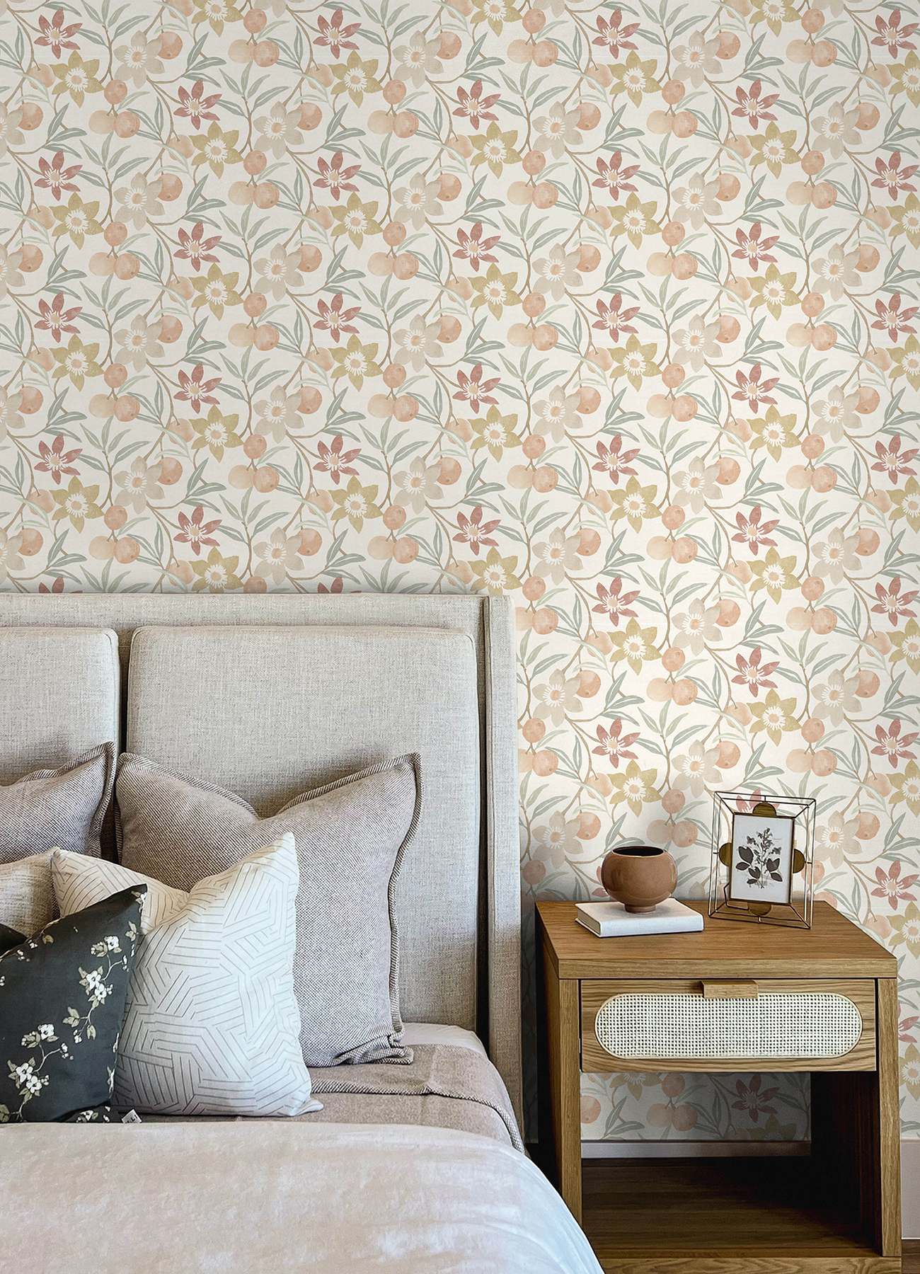Passiflora Peach Fruit and Floral Wallpaper