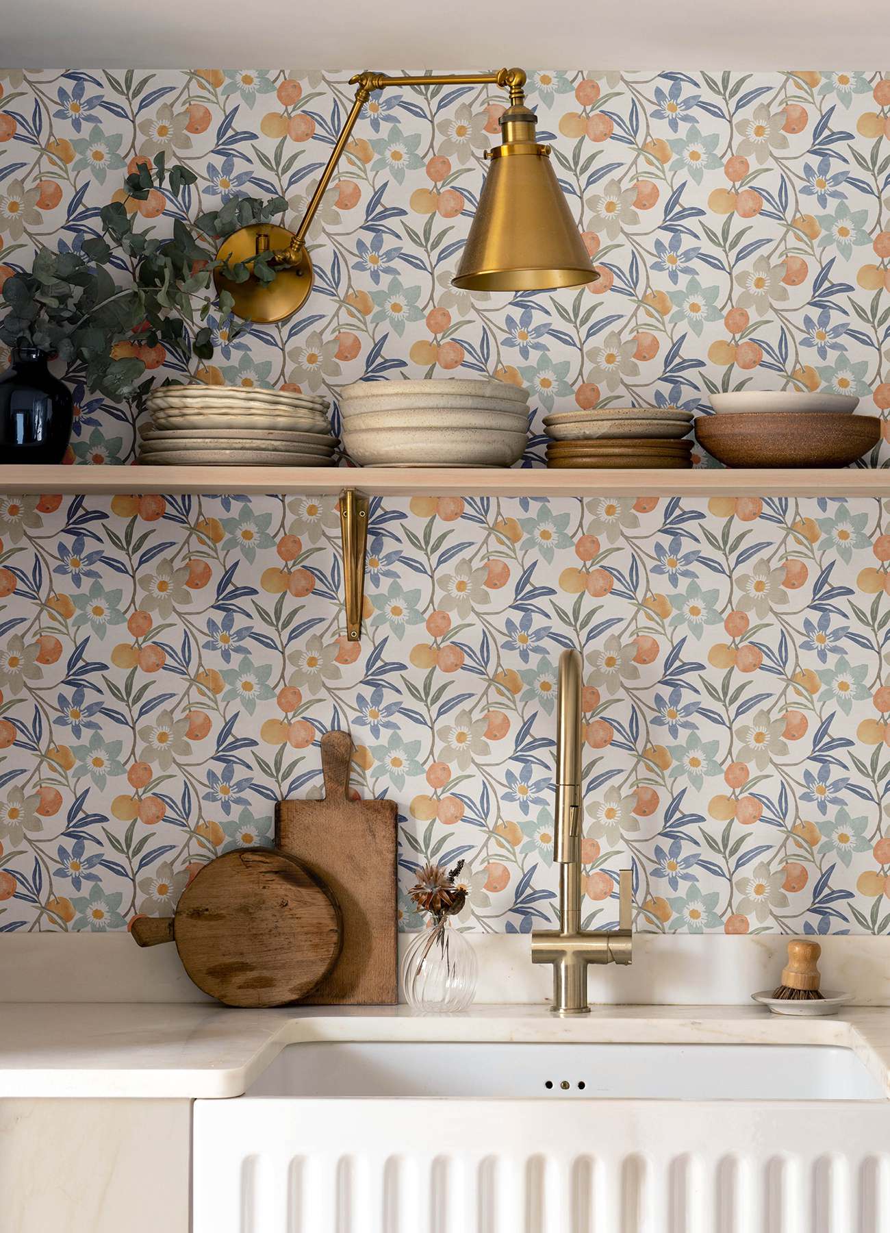 Passiflora Blue Fruit and Floral Wallpaper