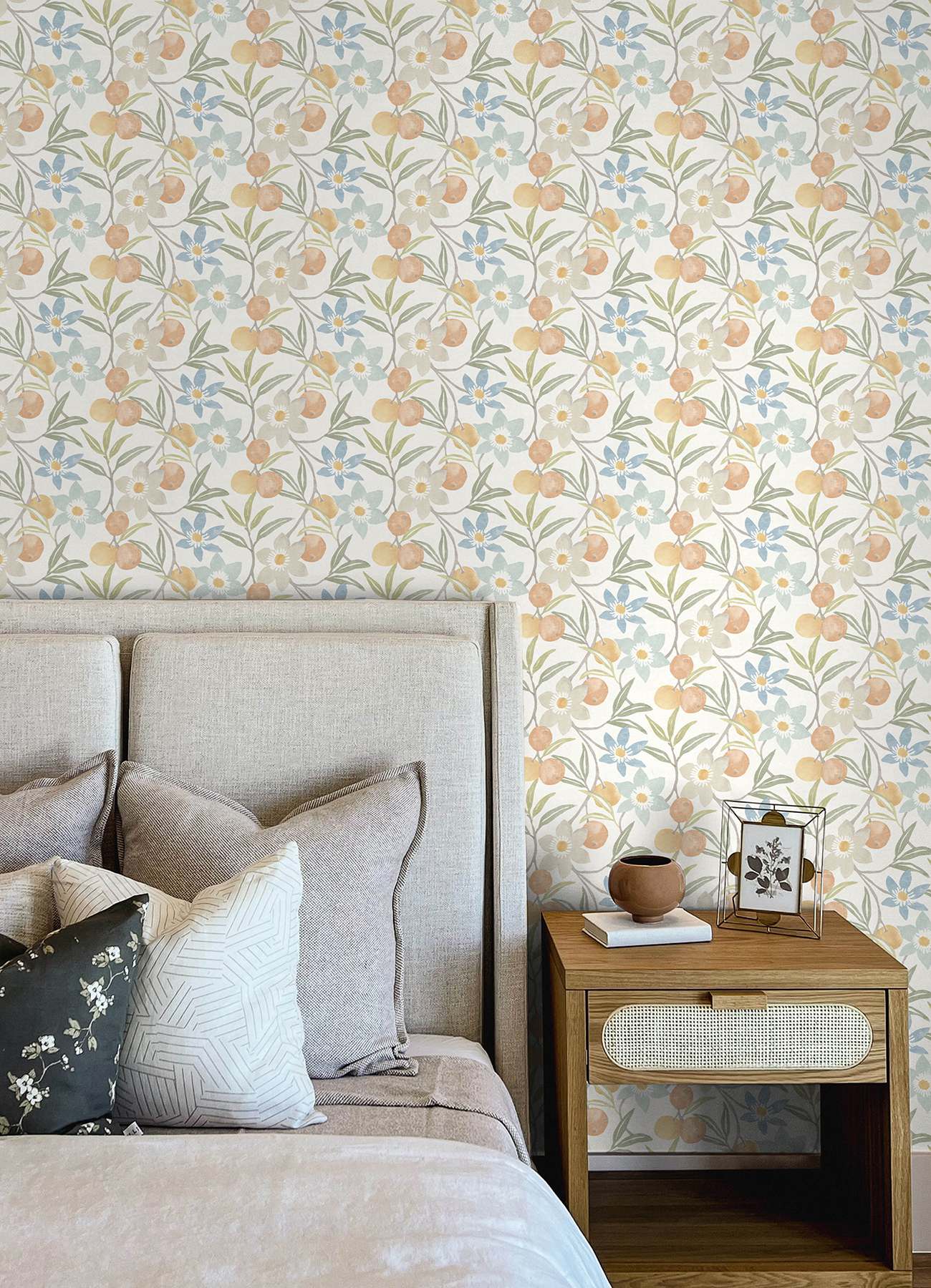 Passiflora Apricot Fruit and Floral Wallpaper