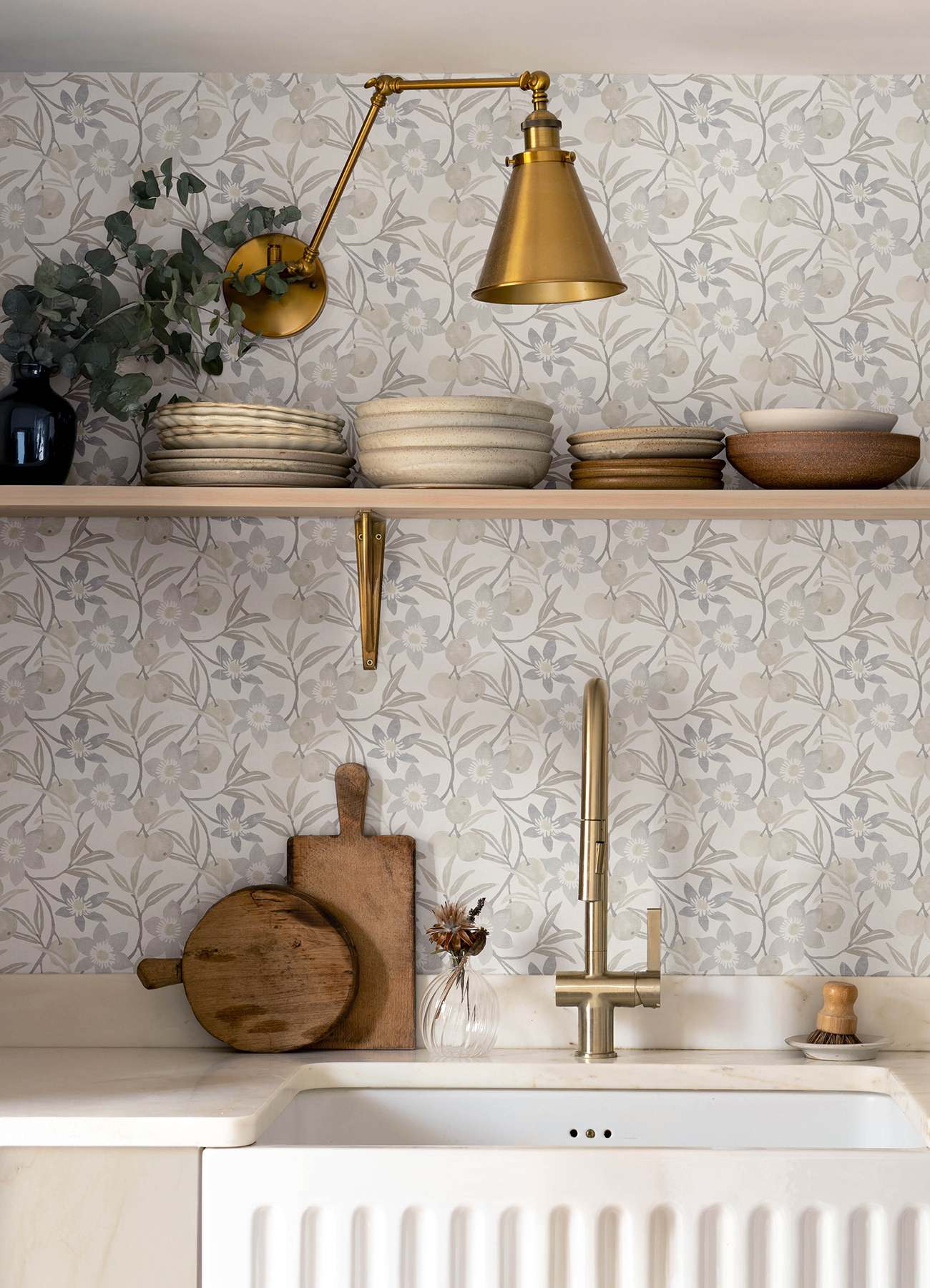 Passiflora Grey Fruit and Floral Wallpaper