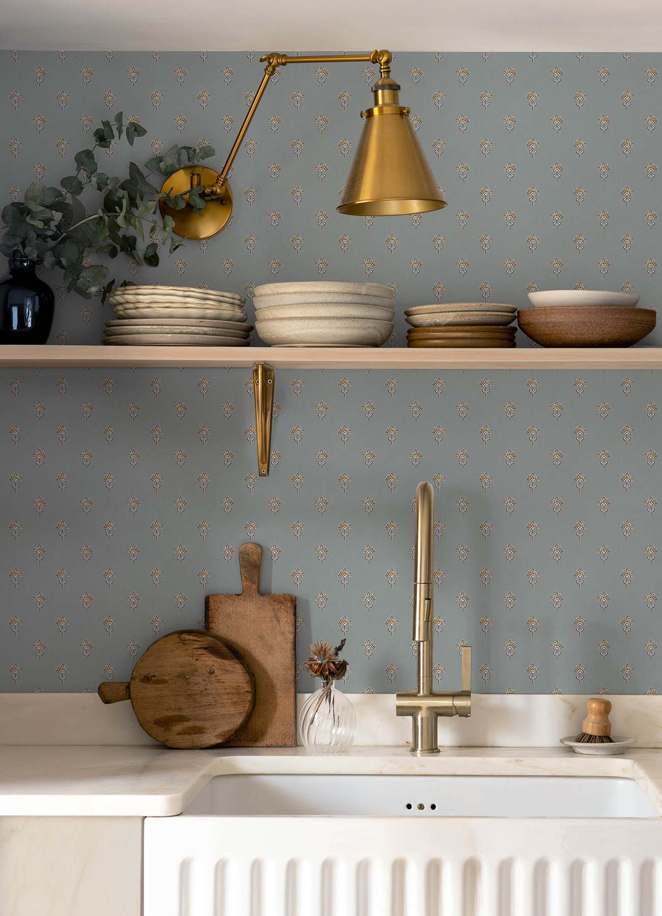 Surdiva Denim Floral Fan Wallpaper