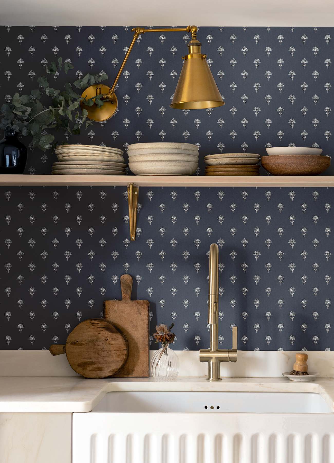 Surdiva Indigo Floral Fan Wallpaper