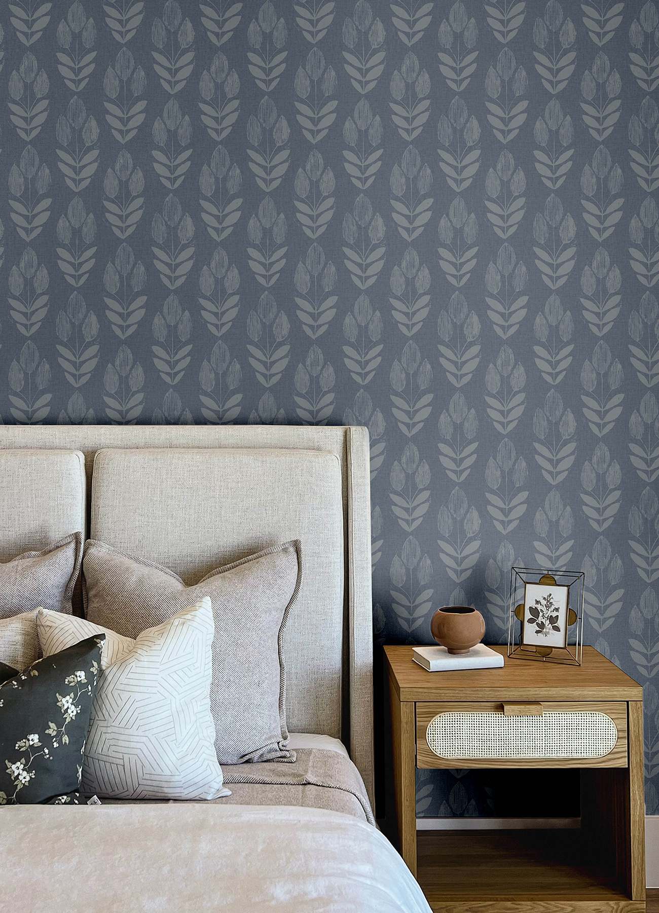 Garland Denim Block Tulip Wallpaper