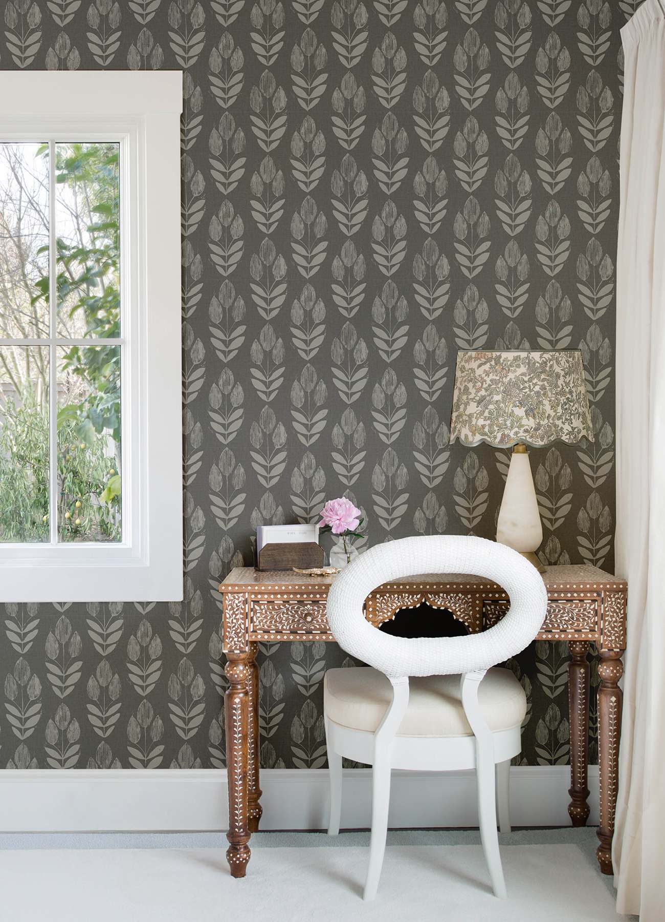 Garland Charcoal Block Tulip Wallpaper
