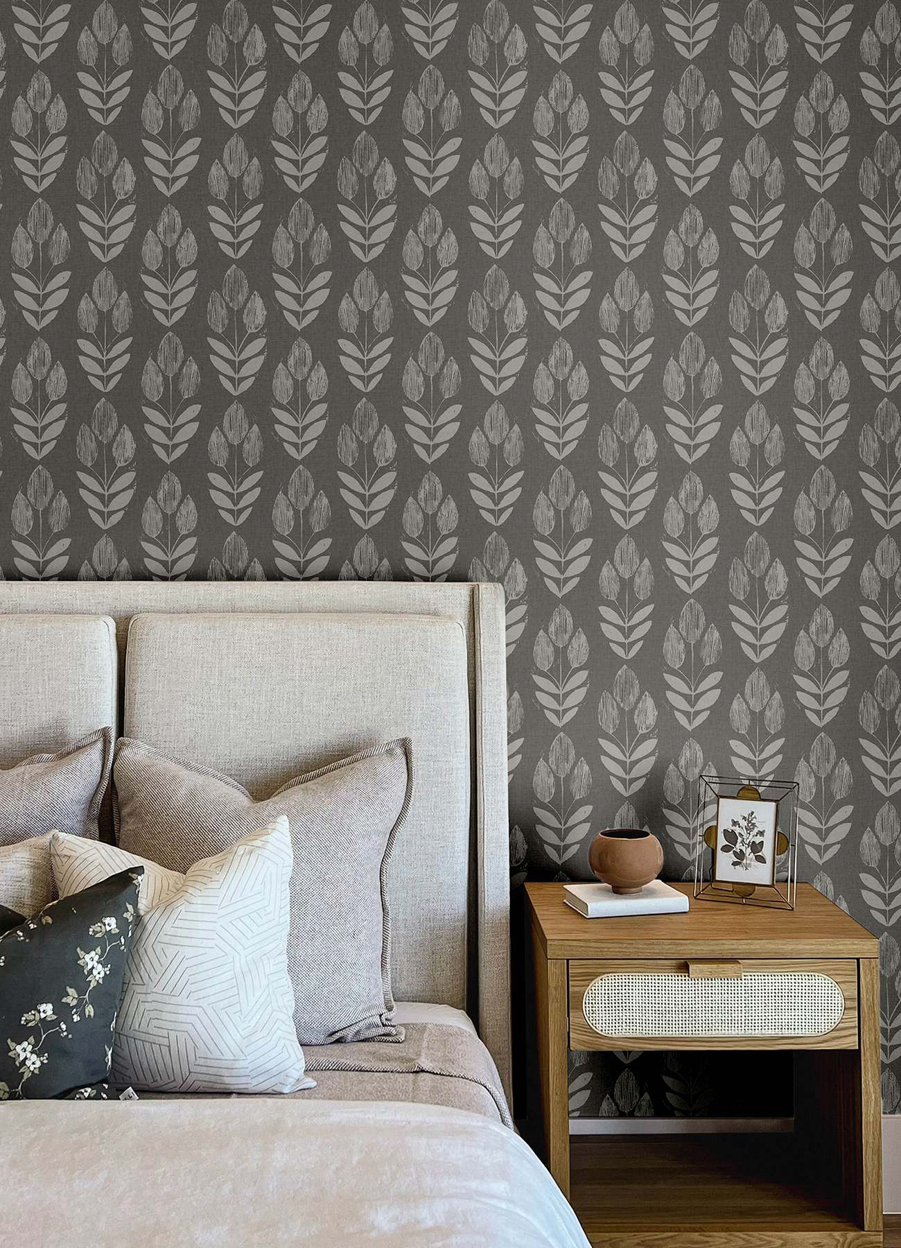 Garland Charcoal Block Tulip Wallpaper