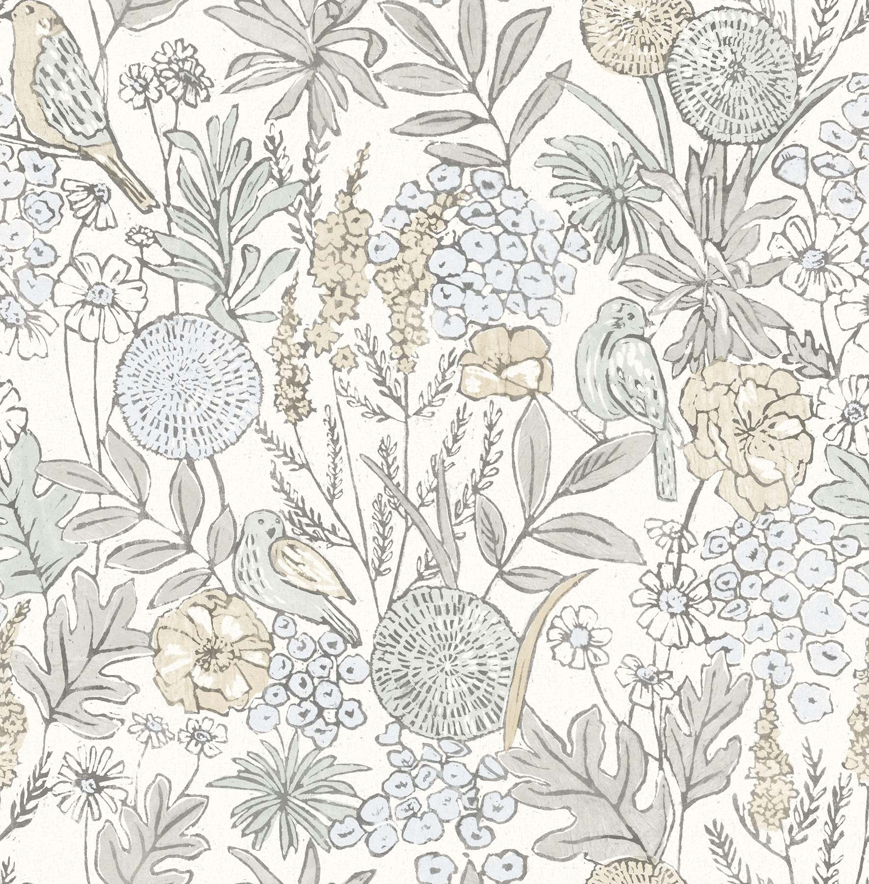 Goldfinch Neutral Birds and Blooms Wallpaper