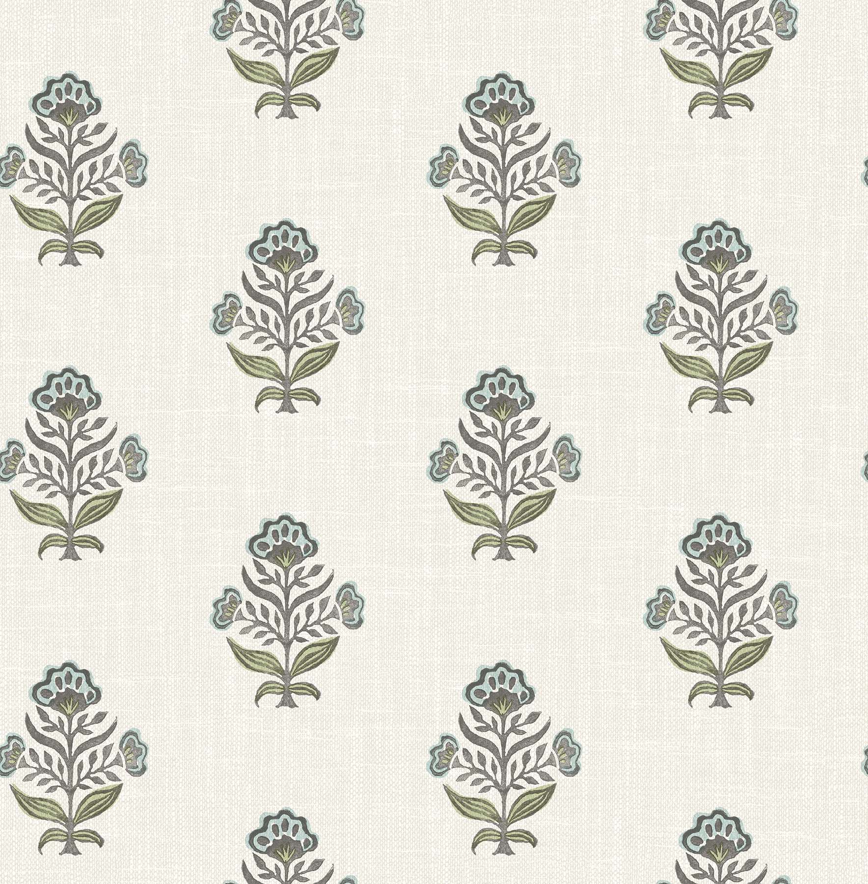 Hollyhock Aqua Floral Crest Wallpaper