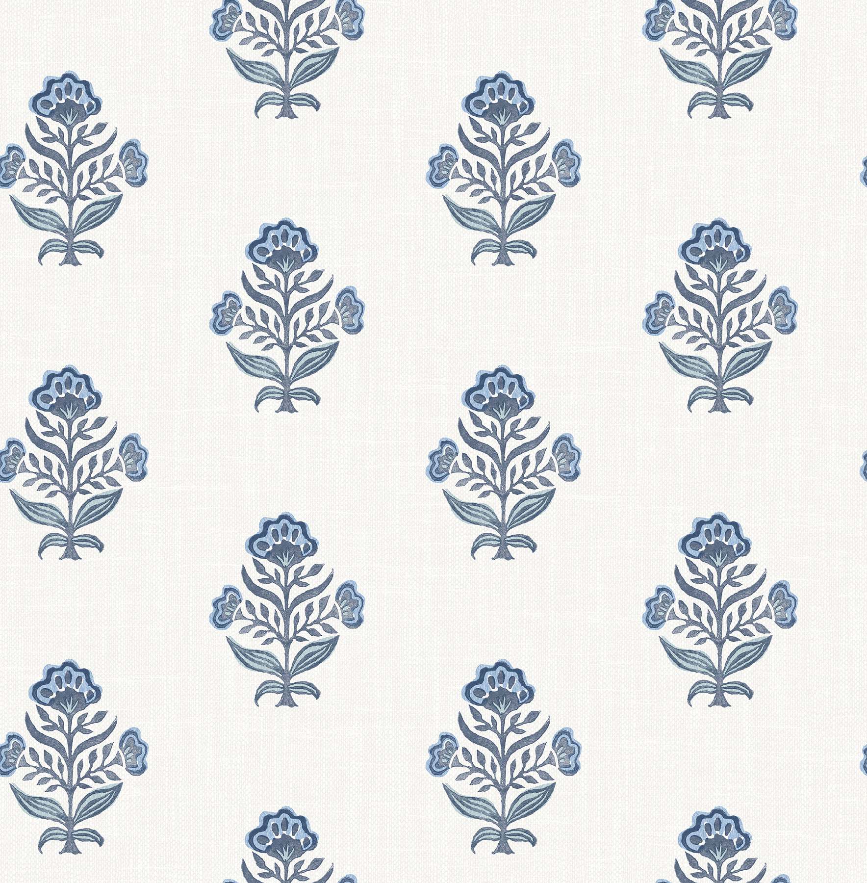 Hollyhock Blue Floral Crest Wallpaper