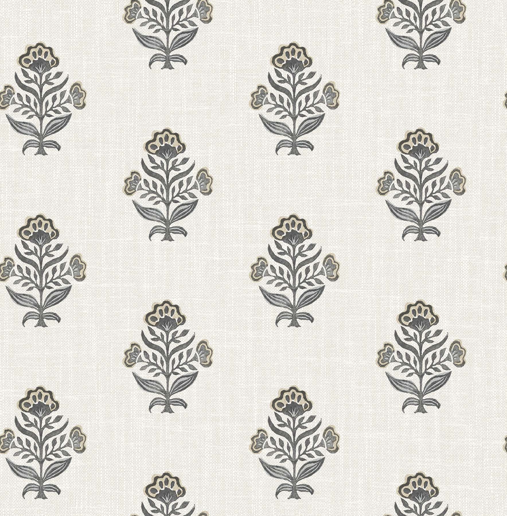 Hollyhock Black Floral Crest Wallpaper