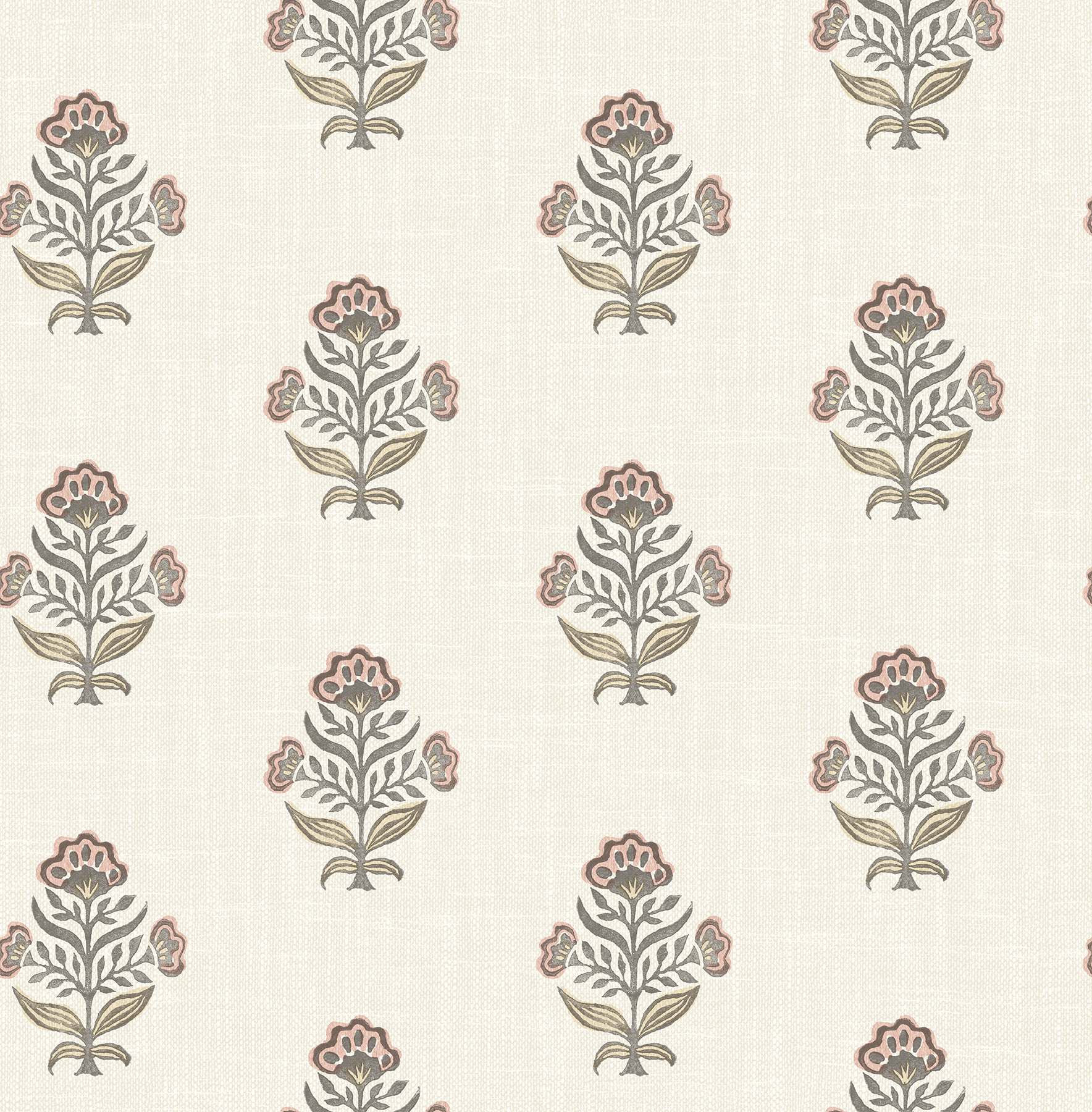 Hollyhock Rust Floral Crest Wallpaper
