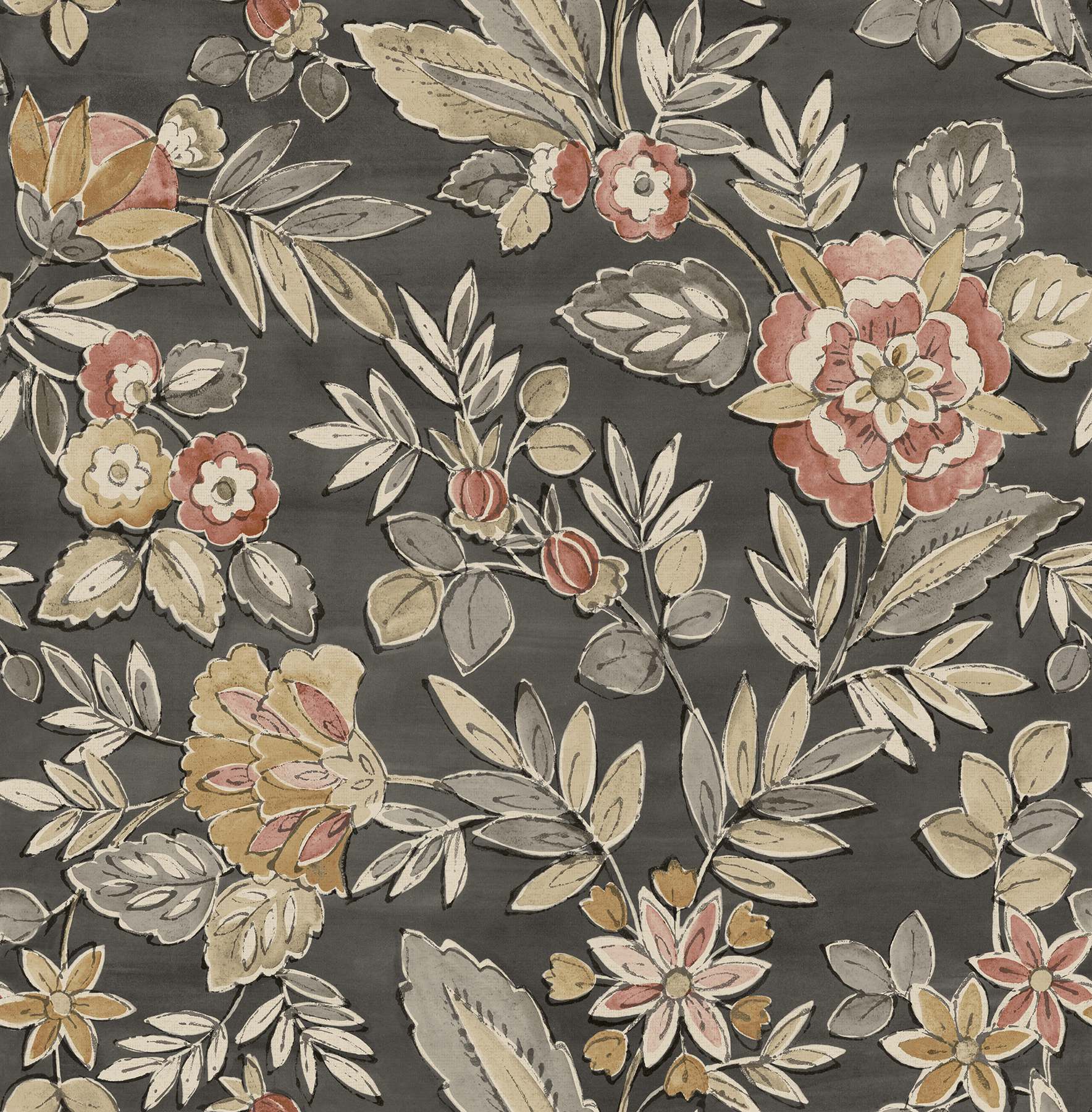 Begonia Black Floral Trail Wallpaper