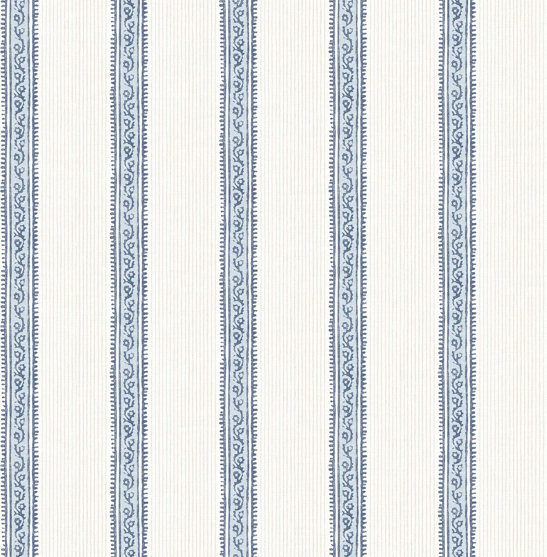 Mandevilla Blue Vine Stripe Wallpaper