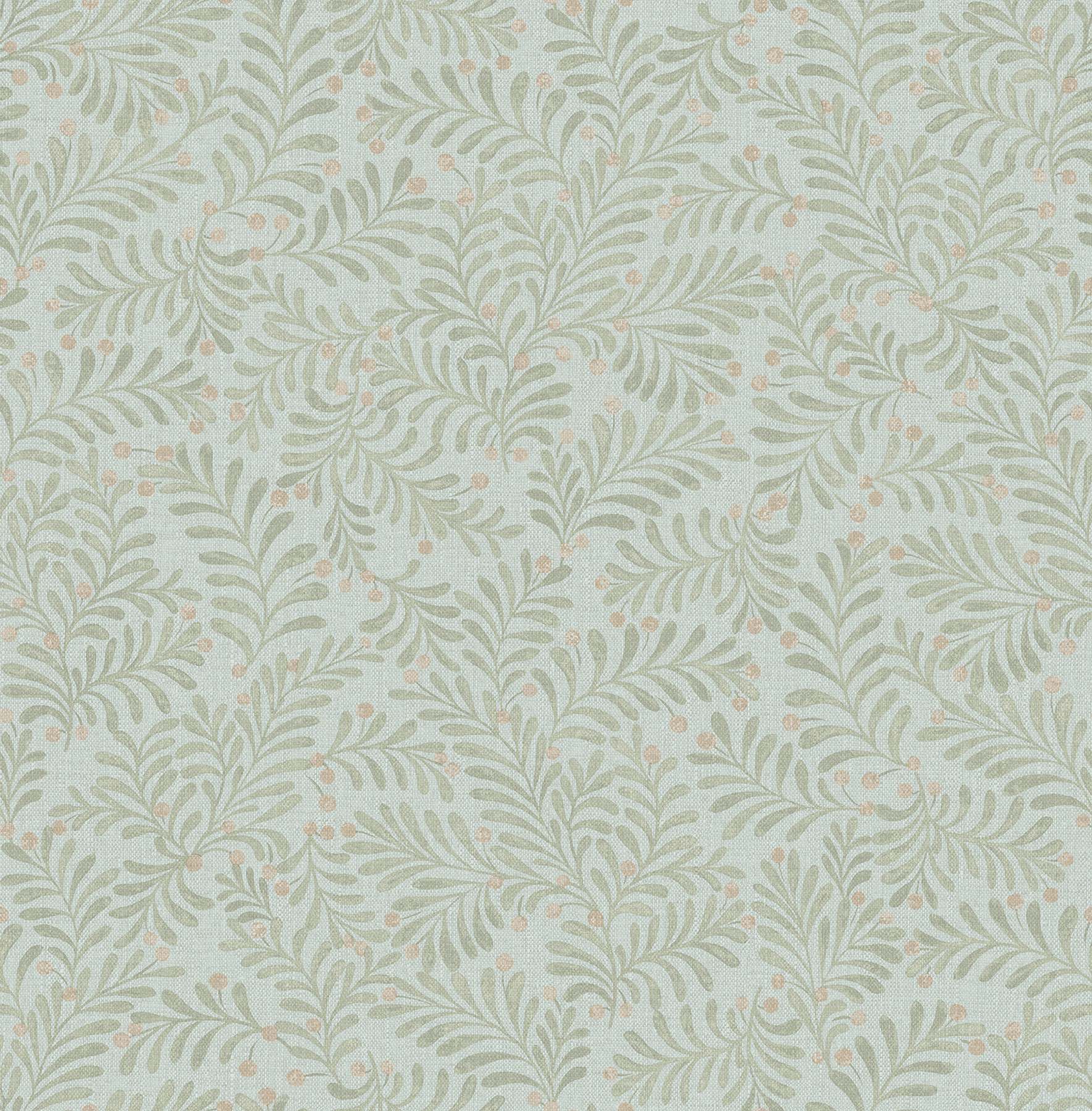 Chrysantha Aqua Berry Branches Wallpaper