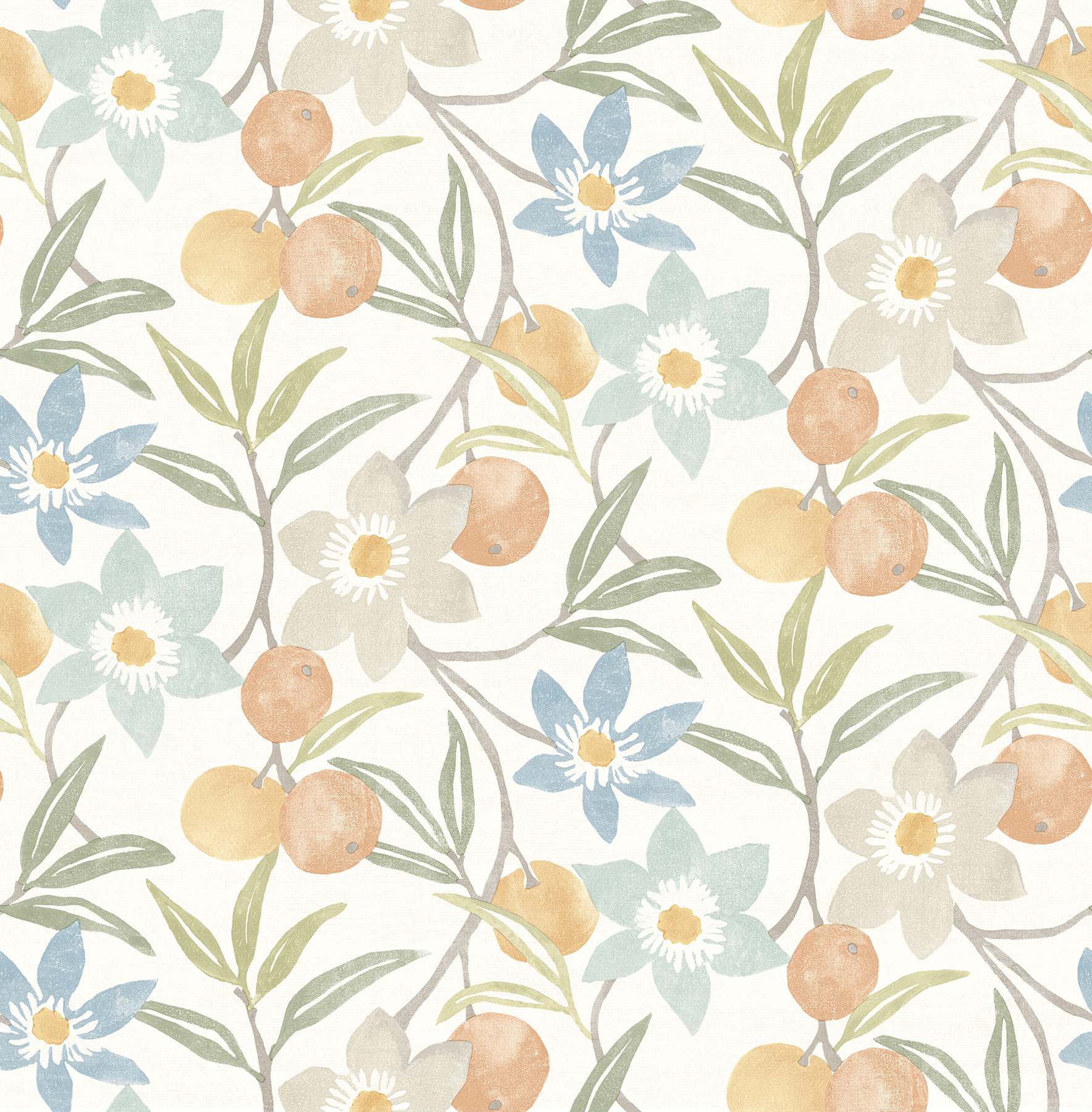 Passiflora Apricot Fruit and Floral Wallpaper