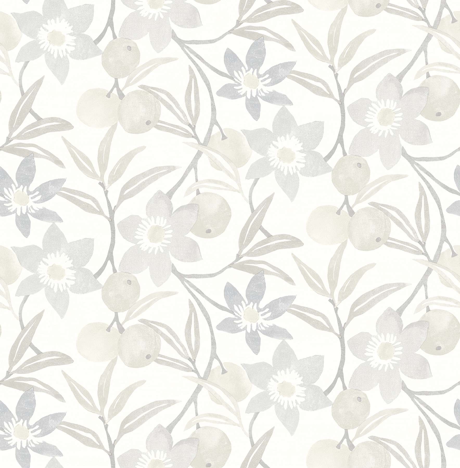 Passiflora Grey Fruit and Floral Wallpaper