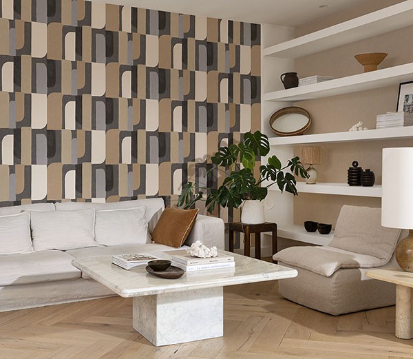 Derain Charcoal Geometric Wallpaper