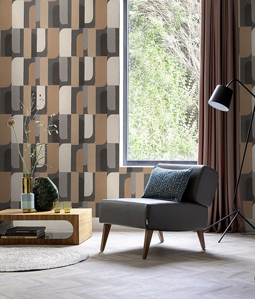 Derain Charcoal Geometric Wallpaper