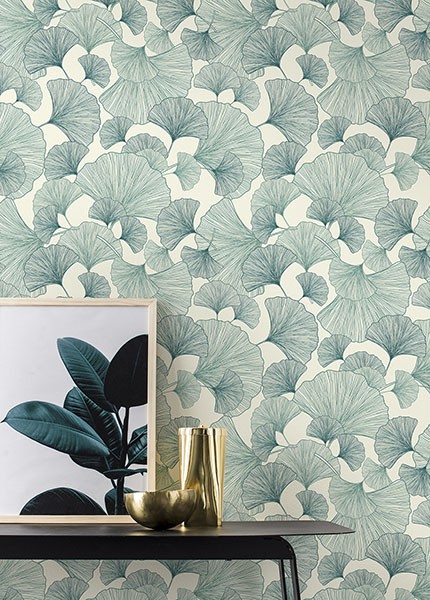 Waft Teal Ginkgo Wallpaper