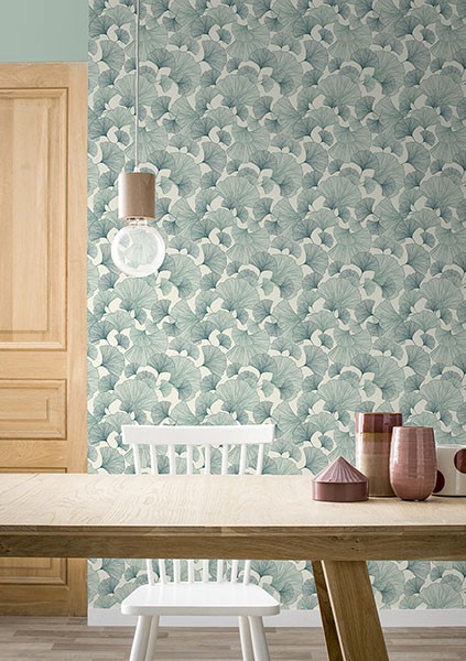 Waft Teal Ginkgo Wallpaper