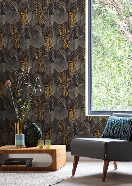 Valdivi Black Palm Fronds Wallpaper